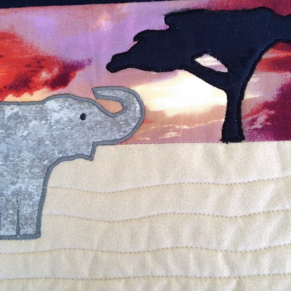 Quilted Mug Rug Lucky Trunk Up Elephant African Serengeti Snack Mats - Picture 4 of 8
